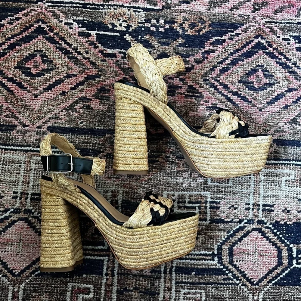 Castaner Agnes Natural & Black Woven Raffia  Tall Sandals Platform Heels 39 US 8